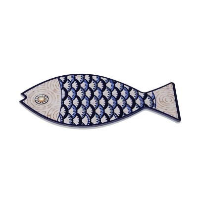 Table Mat Versa Blue Grey Cork Ceramic Fish 14 x 0,7 x 20 cm