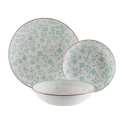 Tableware Versa Turquoise Porcelain Flowers 18 Pieces