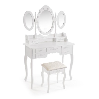 Coiffeuse Versa Blanc Bois Verre Bois MDF 40 X 144 X 90 CM