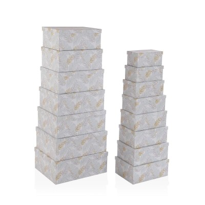 Set of decorative boxes Versa Cardboard Feathers (15 Pieces)