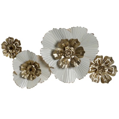 Décoration murale DKD Home Decor 93 x 8,3 x 54 cm Doré Blanc Fleurs