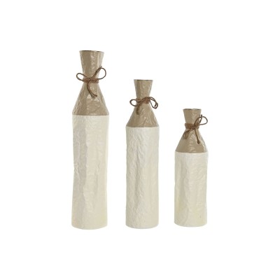 Ensemble de 3 Vases Home ESPRIT Blanc Doré Métal 14 x 14 x 67 cm (3 Pièces)