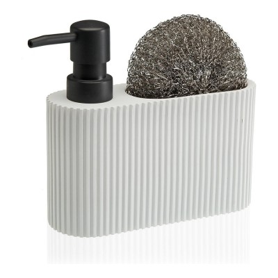 Distributeur de Liquide Vaisselle 2 en 1 Versa Résine Céramique 5,5 x 15,5 x 16,5 cm Blanc