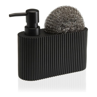Distributeur de Liquide Vaisselle 2 en 1 Versa Résine Céramique 5,5 x 15,5 x 16,5 cm Noir
