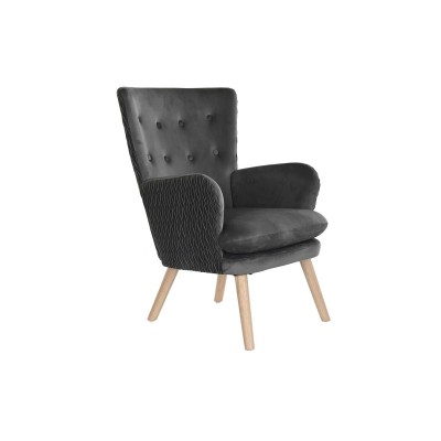 Armchair DKD Home Decor Natural Wood Polyester Dark grey (66 x 67 x 92 cm)