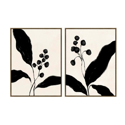 Painting Home ESPRIT Black Beige Flower Urban 75 x 4 x 100 cm (2 Units)