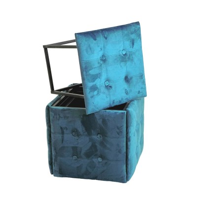 Jeu de tabourets GO GIFT Transformer Bleu Velours Acier 50 x 50 x 50 cm Pouf 5 en 1 5 Unités