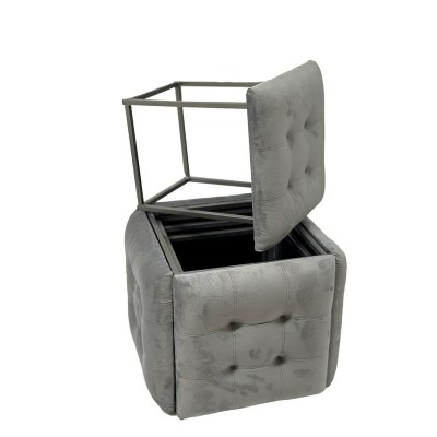 Jeu de tabourets GO GIFT Transformer Gris Velours Acier 50 x 50 x 50 cm Pouf 5 en 1 5 Unités