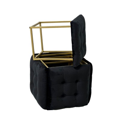 Jeu de tabourets GO GIFT Transformer Noir Velours Acier 50 x 50 x 50 cm Pouf 5 en 1 5 Unités