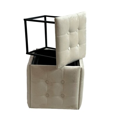 Jeu de tabourets GO GIFT Transformer Crème Velours Acier 50 x 50 x 50 cm Pouf 5 en 1 5 Unités