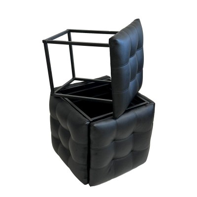 Jeu de tabourets GO GIFT Transformer Noir Cuir Acier 50 x 50 x 50 cm Pouf 5 en 1 5 Unités