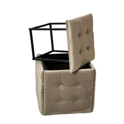 Jeu de tabourets GO GIFT Transformer Capuccino Velours Acier 50 x 50 x 50 cm Pouf 5 en 1 5 Unités