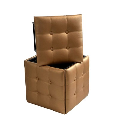 Jeu de tabourets GO GIFT Transformer Camel Cuir Acier 50 x 50 x 50 cm Pouf 5 en 1 5 Unités