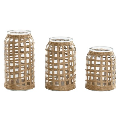 Set of 3 Vases Home ESPRIT Natural Crystal 11 x 11 x 21 cm (3 Pieces)