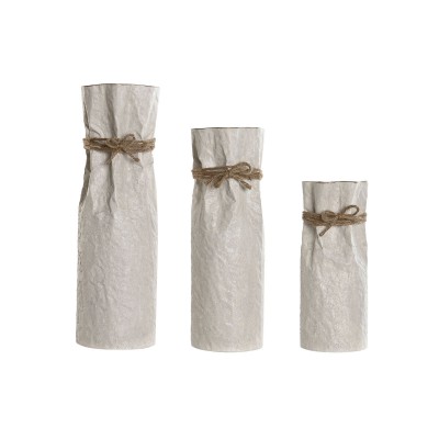 Set of 3 Vases Home ESPRIT Beige Metal Rope 17 x 17 x 54 cm (3 Pieces)