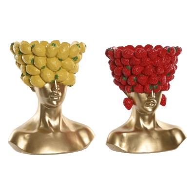Vase Home ESPRIT Yellow Red Resin Golden Modern Fruit 28 x 17 x 35 cm (2 Units)