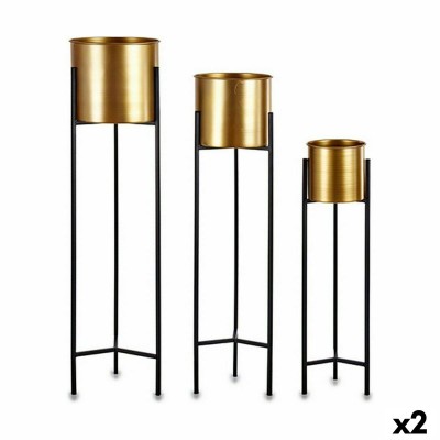 Set of Planters Black Golden Metal (2 Units)