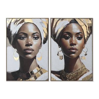 Painting Home ESPRIT White Brown Golden Colonial African Woman (2 Units)
