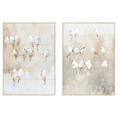 Cadre Home ESPRIT Blanc Beige Gris Doré Oiseaux Scandinave 103 x 4,5 x 143 cm (2 Unités)