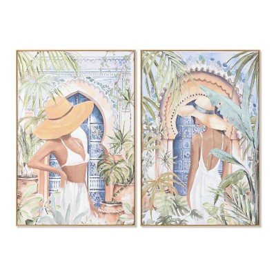 Cadre Home ESPRIT Bleu Marron Vert Beige Tropical chica 80 x 3,5 x 120 cm (2 Unités)