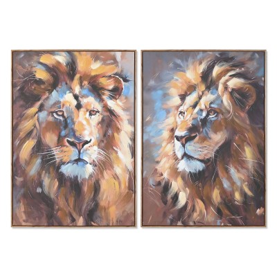 Cadre Home ESPRIT Bleu Orange Colonial Lion 70 x 3,5 x 100 cm (2 Unités)