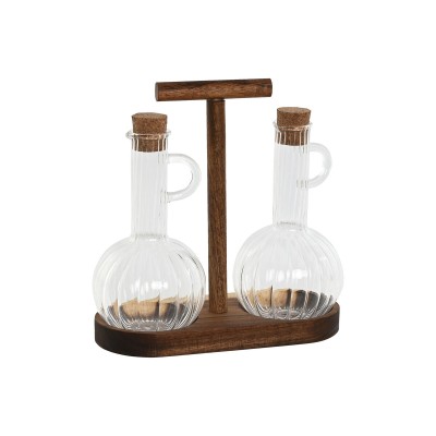 Oil and Vinegar Set Home ESPRIT Natural Crystal Acacia 350 ml 20,4 x 9 x 21 cm
