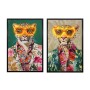 Painting Home ESPRIT Green Beige Pink Flowers Leopard Modern 63 x 3 x 93 cm (2 Units)