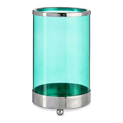 Bougeoir Gift Decor SW120612B Bleu Argenté Argent Métal verre 9,7 x 16,5 x 9,7 cm Cylindre
