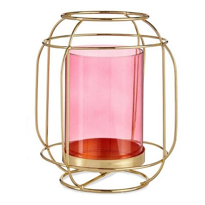 Candleholder Gift Decor SW120663A Pink Golden Metal Glass 19 x 20 x 19 cm Lantern