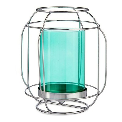 Bougeoir Gift Decor SW120663B Bleu Argenté Argent Métal verre 19 x 20 x 19 cm Lanterne