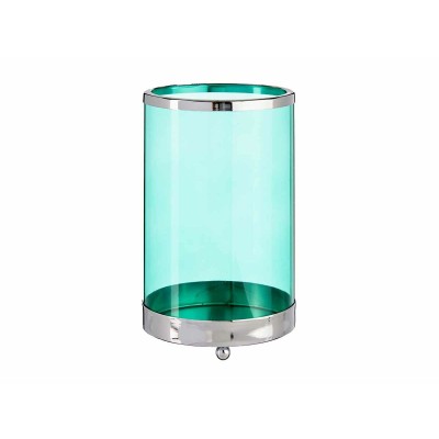 Bougeoir Gift Decor SW120613B Bleu Argenté Argent Métal verre 12,2 x 19,5 x 12,2 cm Cylindre