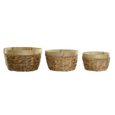 Basket set DKD Home Decor Brown Natural Bamboo Rushes Tropical 40 x 40 x 23 cm 3 Pieces