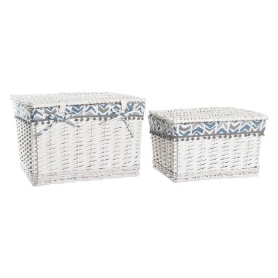 Set de basket DKD Home Decor Bleu Blanc osier 45 x 35 x 30 cm 4 Kg 2 Pièces