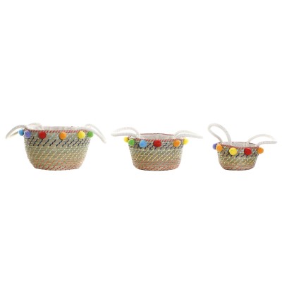 Basket set DKD Home Decor Pompoms Boho 57 x 45 x 42,5 cm
