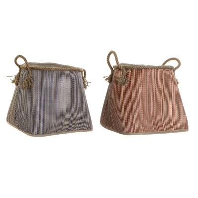 Basket DKD Home Decor Blue Red Natural Fibre 40 x 40 x 45 cm (2 Units)