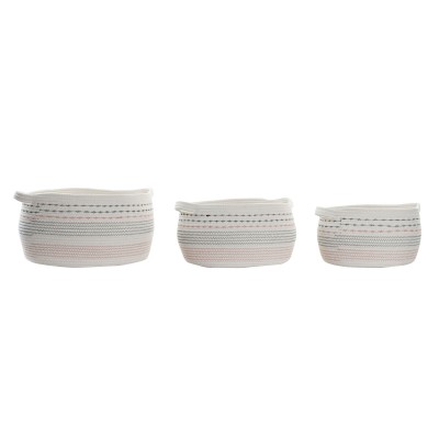 Set de basket DKD Home Decor Blanc Noir Orange 52 x 43 x 25 cm 3 Pièces