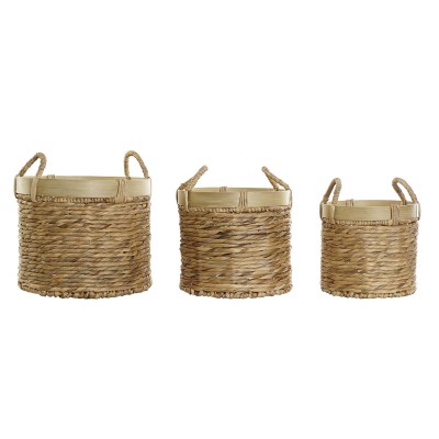 Set de basket DKD Home Decor Marron Naturel Bambou Joncs Tropical 35 x 35 x 30,5 cm 35 x 35 x 31 cm 3 Pièces