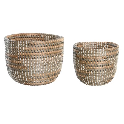 Set de basket DKD Home Decor Naturel Herbier marin Tropical 28 x 28 x 22 cm 2 Pièces