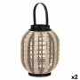Lantern Gift Decor D23026S Black Beige Wood Cloth Glass Lantern 27 x 32 x 27 cm With handle (2 Units)