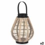 Lantern Gift Decor D23028S Black Beige Wood Cloth Glass Lantern 25 x 30 x 25 cm With handle (2 Units)