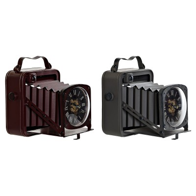 Table clock DKD Home Decor Red Burgundy Dark grey Photo camera Camera Vintage (2 Units)