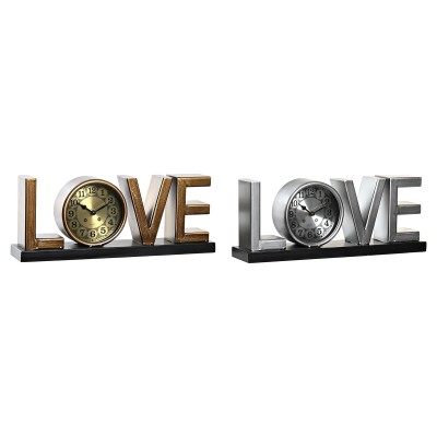 Table clock DKD Home Decor Love Copper Golden Silver Loft (2 Units)