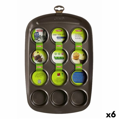 Muffin Tray Pyrex Asimetria Black 38 x 25 x 5 cm (6 Units)