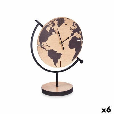 Table clock Gift Decor 21ARC306-1 Black Wood World Map (6 Units)
