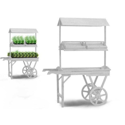 Support à roulettes pour pots de fleurs Ibergarden WP15055-1 Blanc Bois d'épicéa 118 x 176,5 x 58 cm