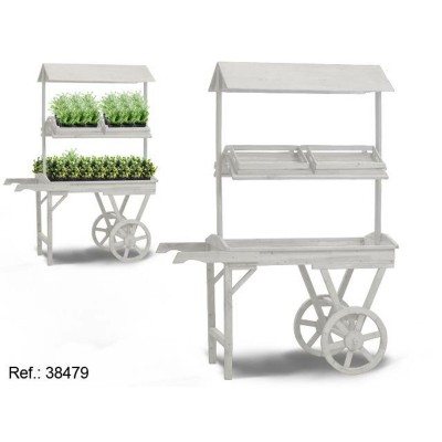 Support à roulettes pour pots de fleurs Ibergarden WA15379-1 Blanc Bois d'épicéa 130 x 178 x 70 cm