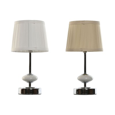 Lampe de bureau Home ESPRIT Blanc Beige Métal Porcelaine 20 W 220 V 17,5 x 17,5 x 35 cm (2 Unités)