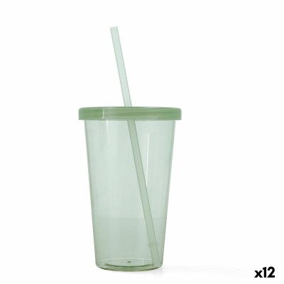 Verre avec Paille Quid Quidate Vert Plastique 475 ml (12 Unités)