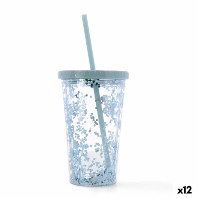 Verre avec Paille Quid Quidate Bleu Plastique 425 ml (12 Unités)