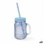 Carafe avec Couvercle et Paille Quid Maison Bleu verre 450 ml (12 Unités)